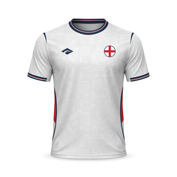 3d realistic home soccer jersey England national team, template for football kit 2026