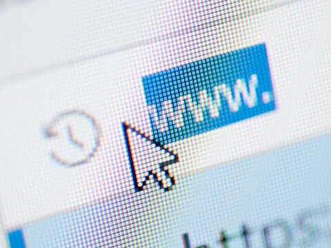 Macro photography of a screen showing the "www." prefix in a browser address bar, concept for internet browsing, web design, and digital connectivity