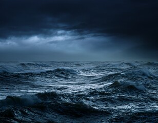 dark stormy ocean surface with choppy waves and murky water creating a dramatic seascape at night