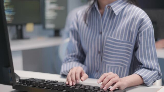 Programmer hand typing keyboard coding software application developer online server engineer digital web database network java script project business technology concept