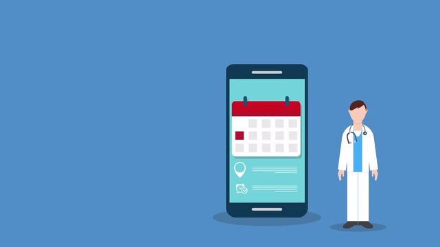 Telemedicine Doctor Appointment Mobile App Animation with Online Healthcare Consultation, Hospital Booking Calendar and Medical Protection Shield on Smartphone Digital Health Motion Graphics