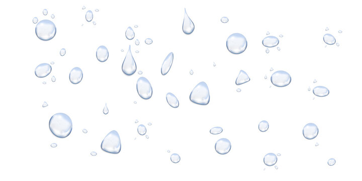 PNG blue water drops rain droplets with rainy fog effect. Realistic blue drops on an isolated transparent background. Condensation on window glass surface vector design elements.