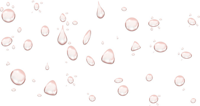 Red water rain drops on window PNG. Realistic red raining droplets with shower steam condensation on glass. Raindrops on transparent surface vector mockup for creative design.