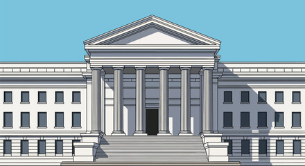 Fototapeta premium Government building, neoclassical architecture, white stone structure, columns, illustration