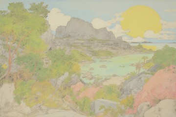 Naklejka premium Island painting art architecture.