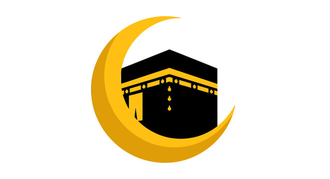 Sacred Kaaba Crescent Moon Icon Symbol. Vector Illustrations. EPS Editable