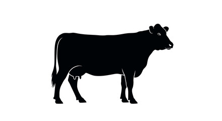 Silhouette of a Black Cow in Profile Against White Background for Stock. Vector Illustrations. EPS Editable