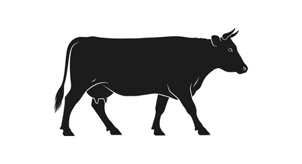 Fototapeta premium Silhouette of a Black Cow Walking in Profile. Vector Illustrations. EPS Editable