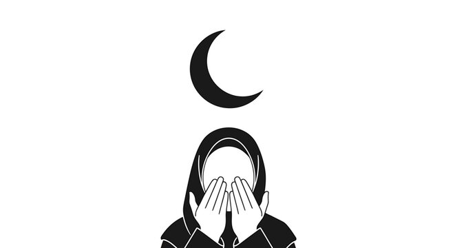 Silent Moonlit Portrait of a Figure Covering Their Face. Vector Illustrations. EPS Editable