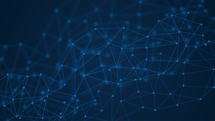 Blue Futuristic Polygon Network Background with Glowing Nodes and Lines Digital Technology Data Connection Mesh Artificial Intelligence Big Data Cyber Communication