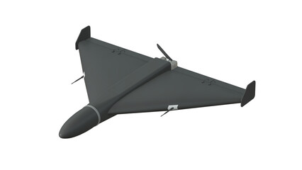 Military Drone with Delta Wing Design on Black Background - 3D rendering on transparent background