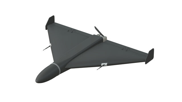 Military Drone with Delta Wing Design on Black Background - 3D rendering on transparent background