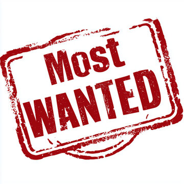 Roter &bdquo;Most Wanted&ldquo;-Stempel auf hellem Hintergrund. Konzept f&uuml;r Fahndung, Kriminalit&auml;t, Polizei, gesuchte Personen, Warnung oder wichtige Priorit&auml;t.
