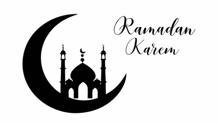 Fototapeta premium A minimalist Ramadan Kareem vector graphic with mosque and crescent moon silhouette