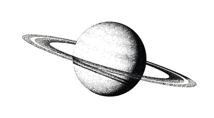 Saturn planet with ring system in black and white stippling style isolated on white background © Saharia