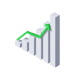 Growth chart showing an upward trend with increasing bar heights and green line isolated on transparent background