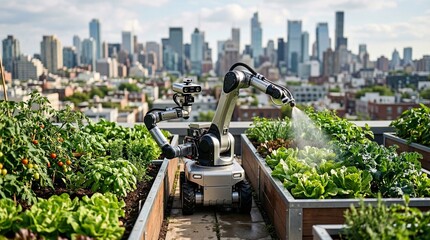 Fototapeta premium Robot watering the plants 