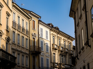 Fototapeta premium Old buildings along via Italia at Monza, Brianza, Italy