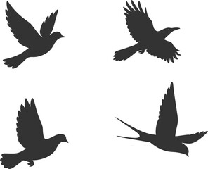 Obraz premium Bird Silhouette Bundle Vector, Collection of Flying Birds Black Silhouette Icons Set