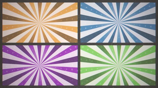 Vintage Advertising Banners Background Animation
Animation of a looped vintage abstract and retro background with spinning sunbeams for advertising and holidays message
