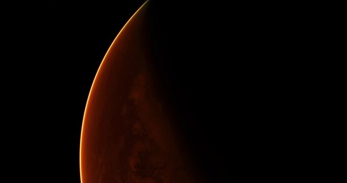 A vibrant view of Mars showcases its reddish surface and thin atmosphere. The image captures the planets distinct features and colors, highlighting its unique landscape and conditions.