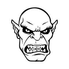 Cabeza de criatura fantástica. Dibujo sencillo con líneas de la cabeza de un orco enojado © teracreonte