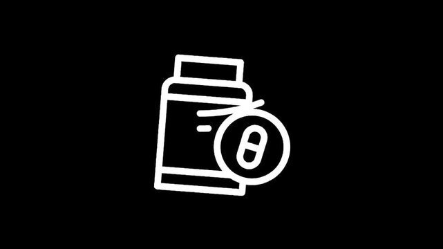 Simple line icon of a pill bottle with a pill inside a circle