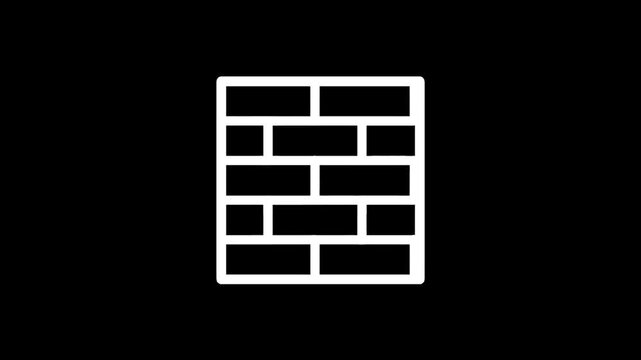Simple white brick wall icon on a black background, minimalist design