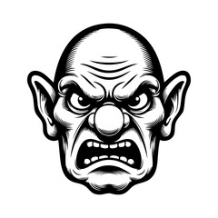 Cabeza de criatura fantástica. Dibujo sencillo con líneas de la cabeza de un orco enojado © teracreonte