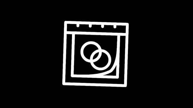 Hand-drawn icon of two interlocking rings inside a calendar page, symbolizing wedding dates