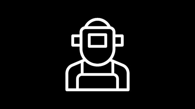 Icon of a welder wearing a protective mask and apron, symbolizing craftsmanship and industry