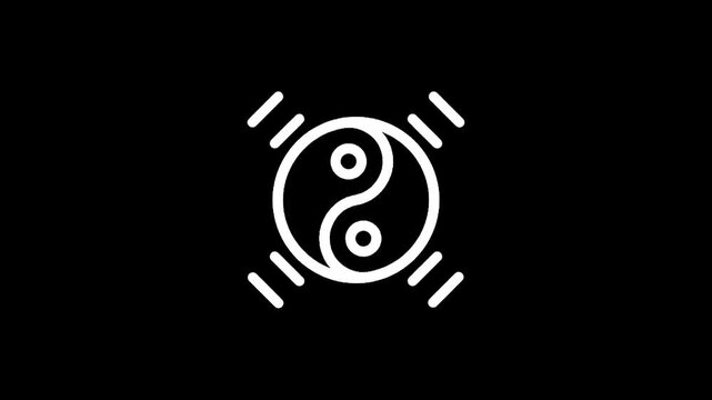 White yin yang symbol with trigrams on a black background, representing balance and harmony