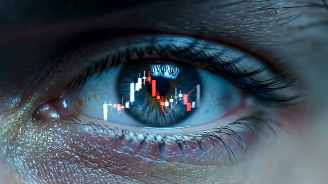 Close up of eye with stock market graph.