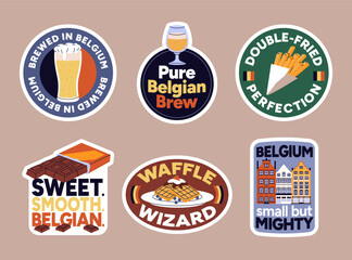 Obraz premium Belgian Culture Stickers with Beer Waffles Fries and Chocolate