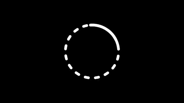 Animated loading spinner icon with dashed circle on black background