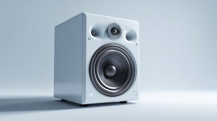 Obraz premium Speaker amplifies sound on a white surface.