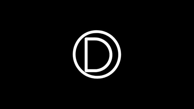 Minimalist white letter D inside a circle on a black background