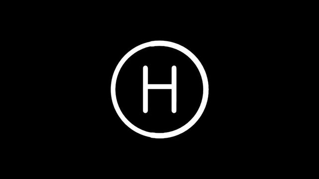 Minimalist white letter H inside a circle on a black background