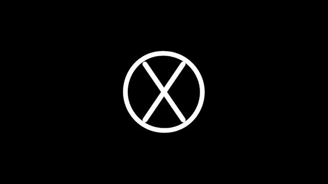 Minimalist white circle with an X inside on a black background