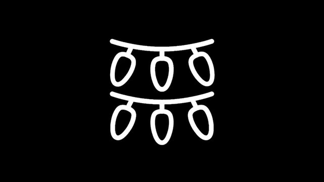 Simple white outline of six festive Christmas lights on a black background
