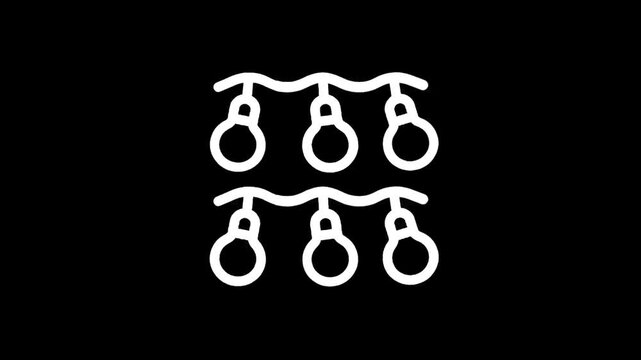 Simple line art icon of a string of festive lights on a black background