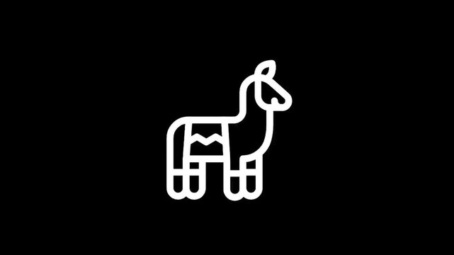 Simple white line art donkey pinata icon on black background