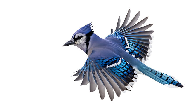 Blue jay beautiful bird flying isolated on transparent background realistic wildlife avian nature wings spread.