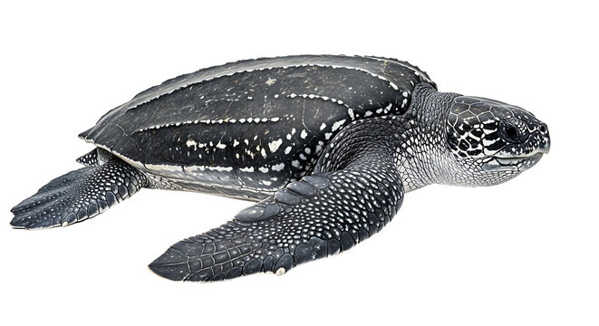 Large leatherback sea turtle isolated on transparent background realistic marine wildlife aquatic animal ocean creature element.