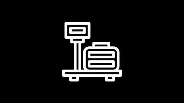 Icon of a luggage scale with a suitcase on its platform, symbolizing travel and weight measurement