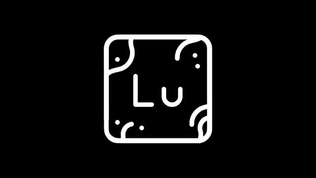 Lutetium element symbol Lu with atomic number 71 on a black background