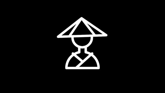 Minimalist icon of a person wearing a conical Asian hat and traditional clothing