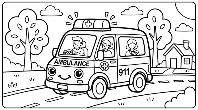 Smiling Ambulance Cartoon Emergency Vehicle.