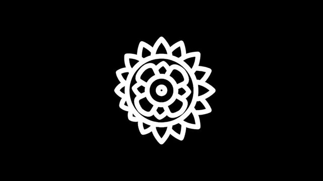 Simple white sun symbol with radiating petals on a black background