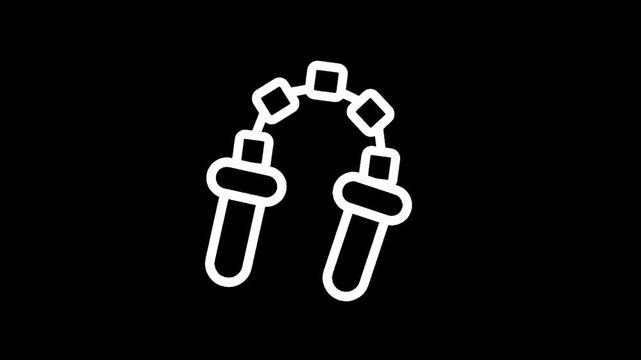 White outline icon of nunchucks on a black background, symbolizing martial arts and combat